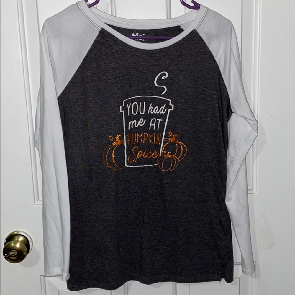 Grey and white long sleeve t-shirt